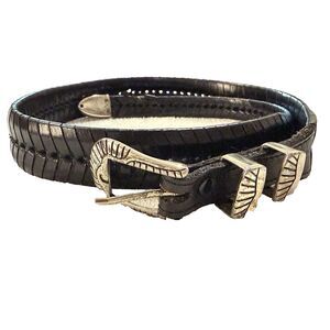 Braided Black Leather Western Belt Sz 30 Silver Conchos 34" Long Cowgirl Rodeo